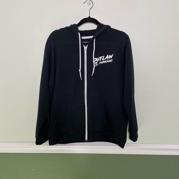 Anvil Outlaw Threadz Hoodie Full Zip Graphic Printed Kangaroo Pocket Black L - Picture 2 of 11